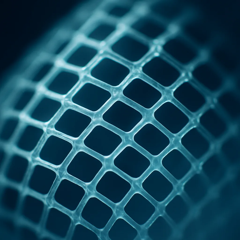 Macro view of a bio-engineered tissue scaffold matrix under clinical lighting